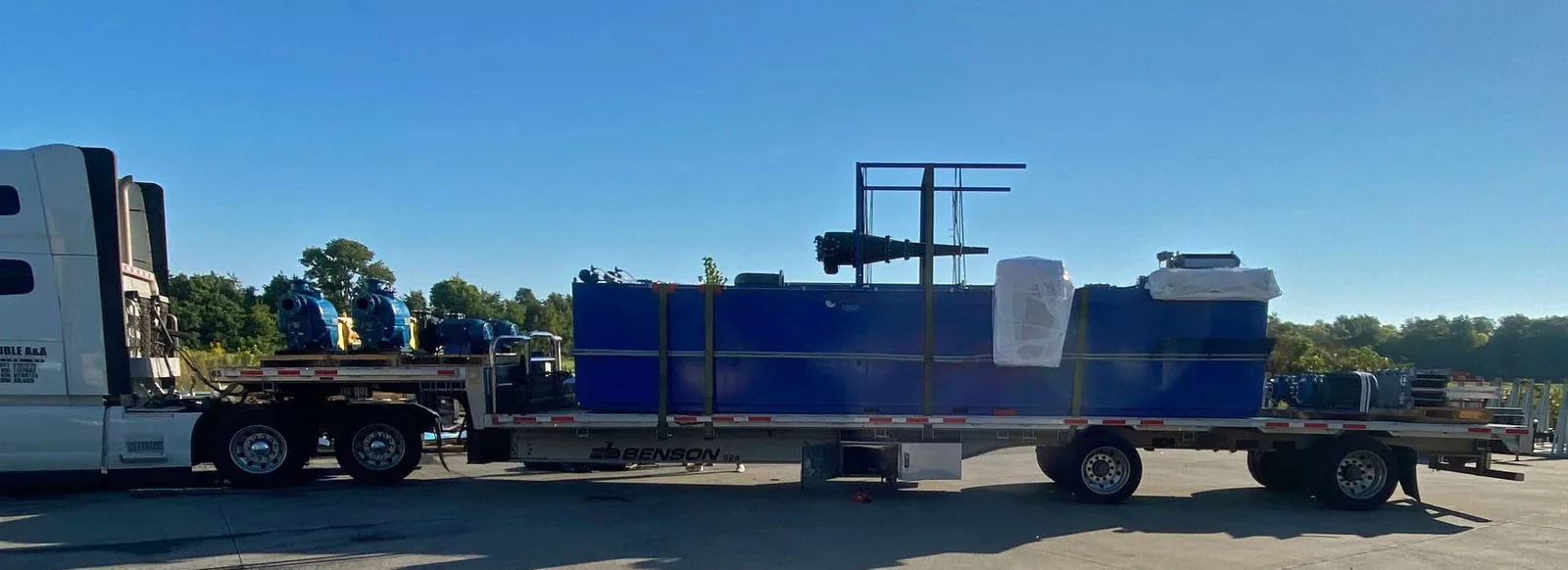 Complete blue EdjeTech system secured on one skid for transport