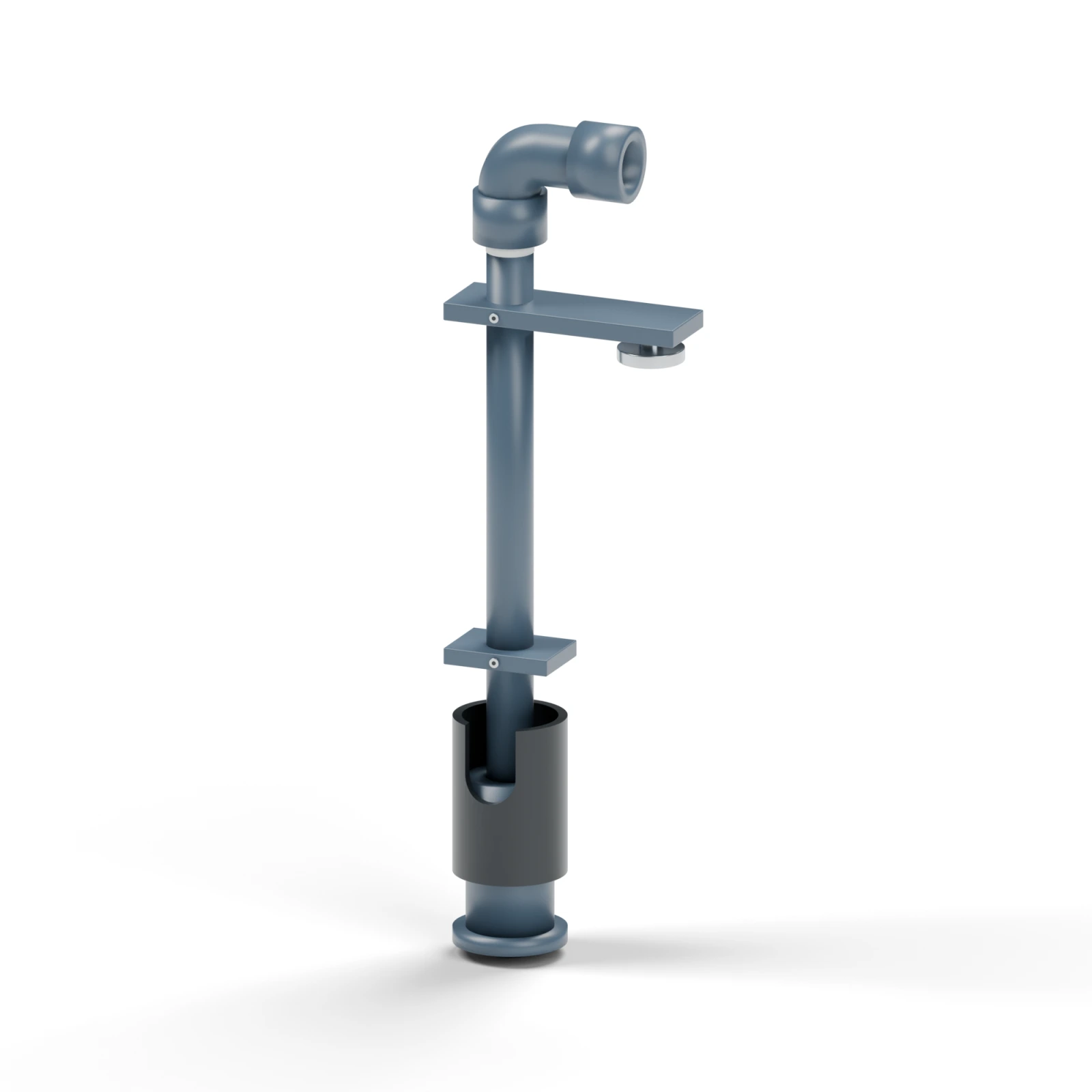 Standard vertical skimmer with mounting plate, sliding float and top elbow.