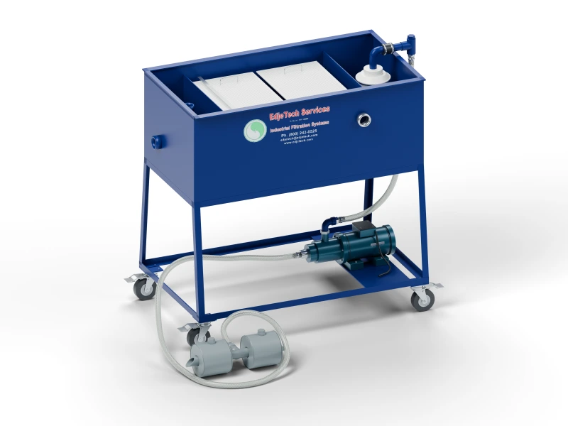 T.O.S.S. 10 tramp oil separator with an open tank, electric pump and ballast floating skimmer, on optional braked casters.