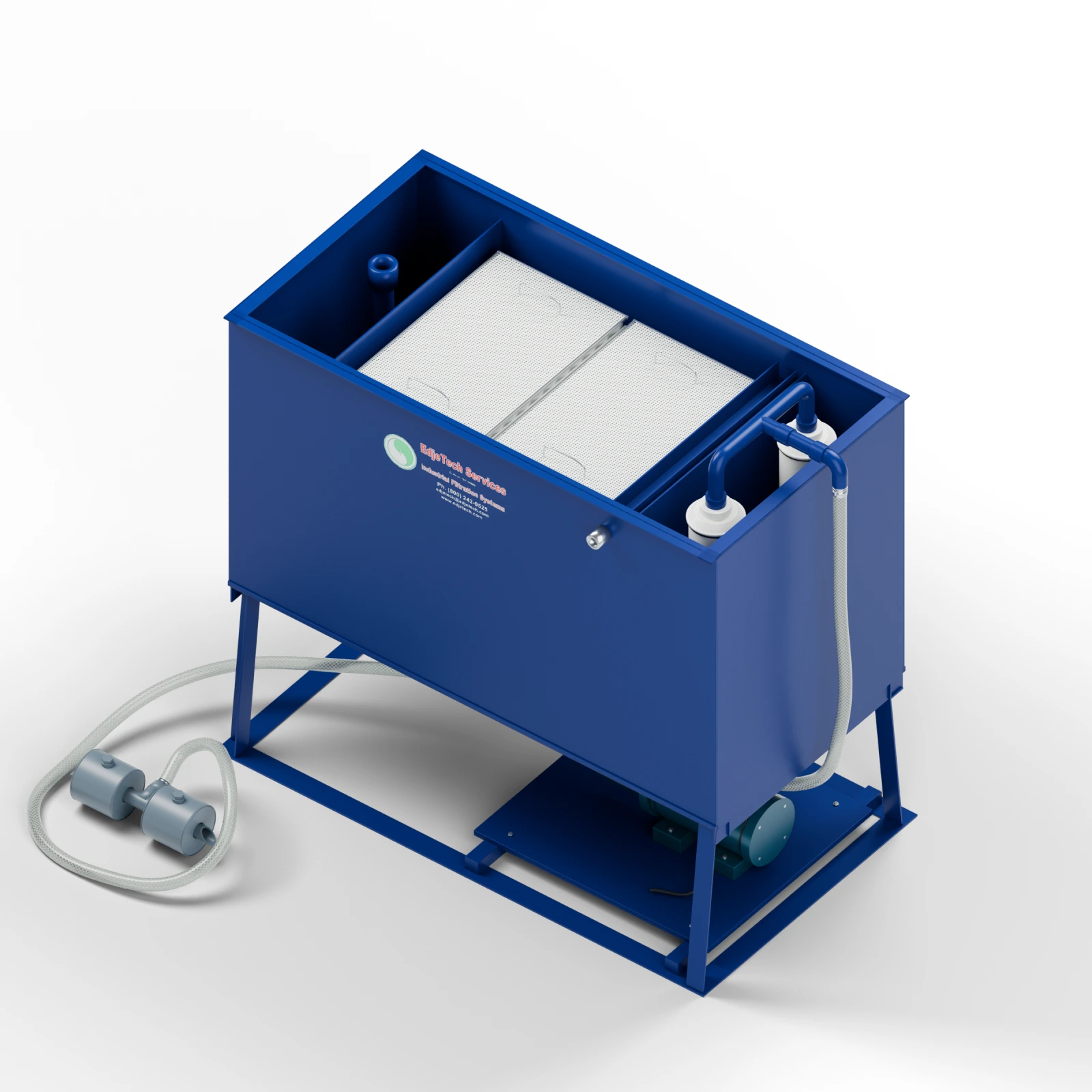 Open-top T.O.S.S. 50 coolant coalescer showing separation compartments and clean-fluid weir.