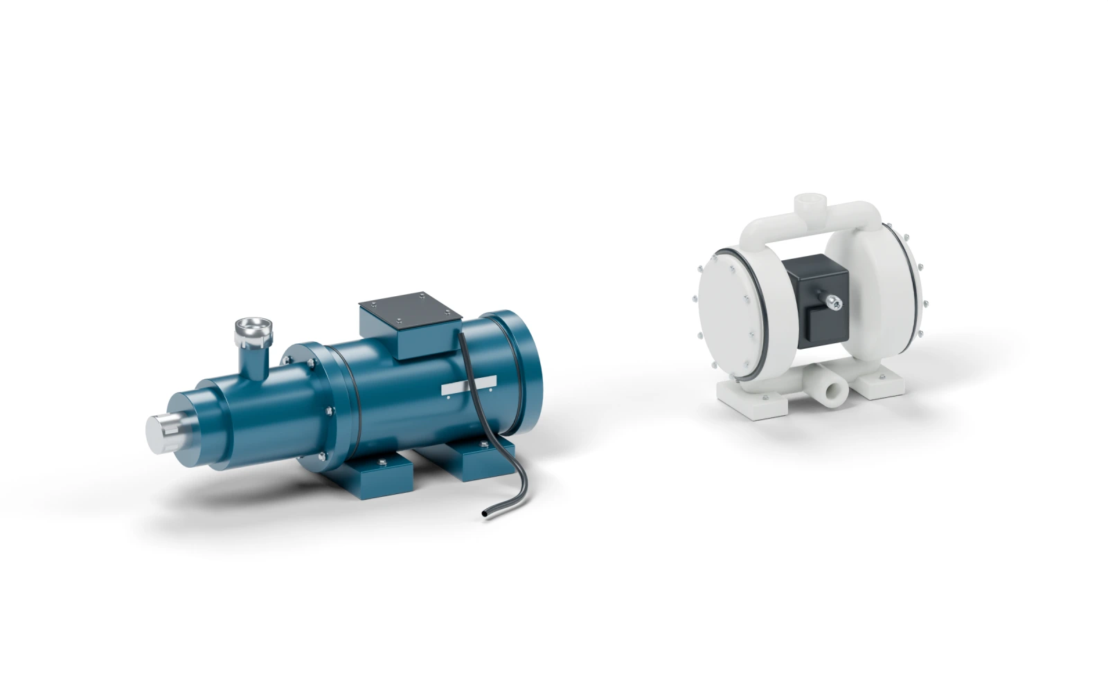 T.O.S.S. supply pump options: electric progressive-cavity pump on the left and air-operated diaphragm pump on the right.