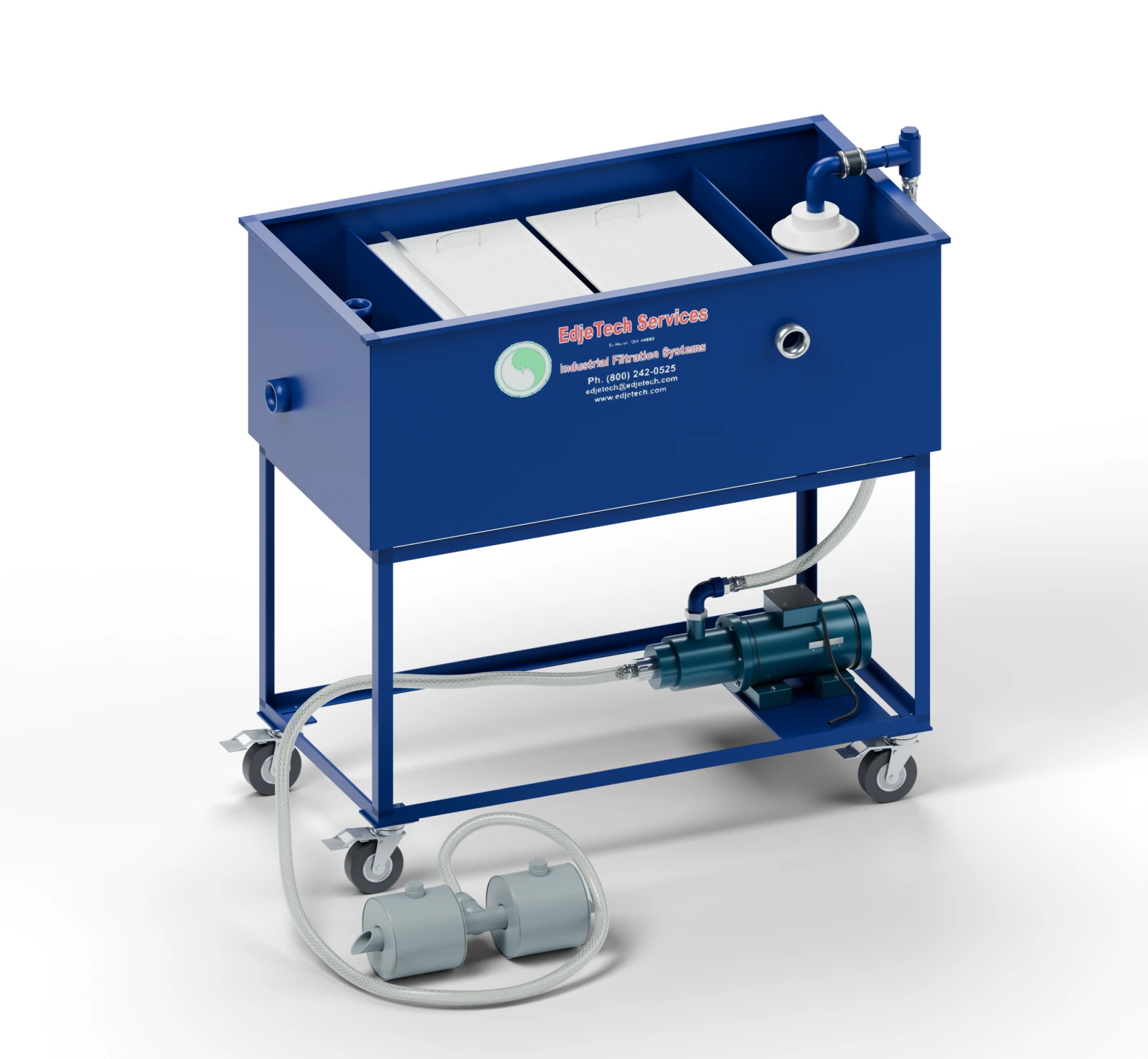 Standard T.O.S.S. tramp-oil separator on optional casters, with pump and ballast floating skimmer.